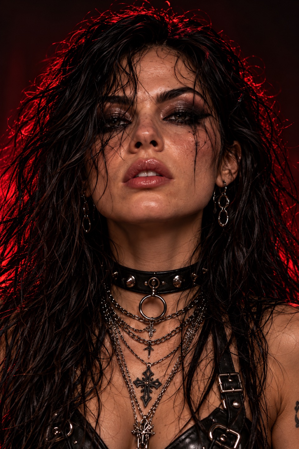 Portrait of Aila Hub with black hair and red lighting